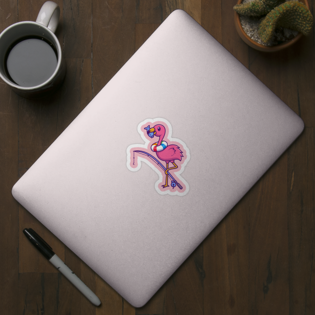 Cute Flamingo Eating Fish Cartoon by Catalyst Labs